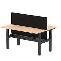 Air 2 Person Sit-Standing Bench Desk with Charcoal Straight Screen, Back to Back, 2 x 1600mm (600mm Deep), Black Frame, Maple