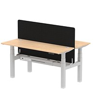 Air 2 Person Sit-Standing Bench Desk with Charcoal Straight Screen, Back to Back, 2 x 1600mm (600mm Deep), Silver Frame, Maple