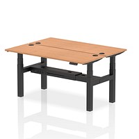 Air 2 Person Sit-Standing Bench Desk, Back to Back, 2 x 1600mm (600mm Deep), Black Frame, Oak