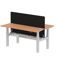 Air 2 Person Sit-Standing Bench Desk with Charcoal Straight Screen, Back to Back, 2 x 1600mm (600mm Deep), Silver Frame, Oak