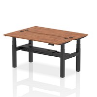 Air 2 Person Sit-Standing Bench Desk, Back to Back, 2 x 1600mm (600mm Deep), Black Frame, Walnut