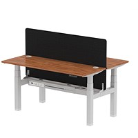 Air 2 Person Sit-Standing Bench Desk with Charcoal Straight Screen, Back to Back, 2 x 1600mm (600mm Deep), Silver Frame, Walnut