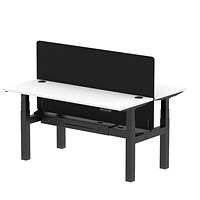 Air 2 Person Sit-Standing Bench Desk with Charcoal Straight Screen, Back to Back, 2 x 1600mm (600mm Deep), Black Frame, White