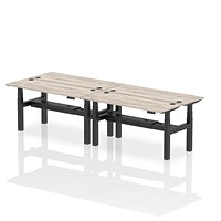 Air 4 Person Sit-Standing Bench Desk, Back to Back, 4 x 1600mm (600mm Deep), Black Frame, Grey Oak