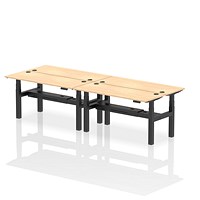 Air 4 Person Sit-Standing Bench Desk, Back to Back, 4 x 1600mm (600mm Deep), Black Frame, Maple