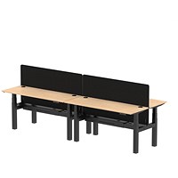 Air 4 Person Sit-Standing Bench Desk with Charcoal Straight Screen, Back to Back, 4 x 1600mm (600mm Deep), Black Frame, Maple