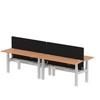 Air 4 Person Sit-Standing Bench Desk with Charcoal Straight Screen, Back to Back, 4 x 1600mm (600mm Deep), Silver Frame, Oak