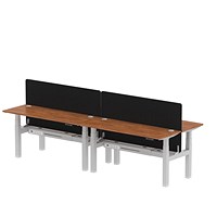 Air 4 Person Sit-Standing Bench Desk with Charcoal Straight Screen, Back to Back, 4 x 1600mm (600mm Deep), Silver Frame, Walnut