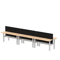 Air 6 Person Sit-Standing Bench Desk with Charcoal Straight Screen, Back to Back, 6 x 1600mm (600mm Deep), Silver Frame, Maple