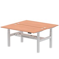 Air 2 Person Sit-Standing Bench Desk, Back to Back, 2 x 1600mm (800mm Deep), Silver Frame, Beech