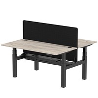 Air 2 Person Sit-Standing Bench Desk with Charcoal Straight Screen, Back to Back, 2 x 1600mm (800mm Deep), Black Frame, Grey Oak