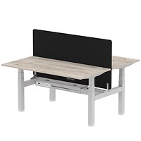 Air 2 Person Sit-Standing Bench Desk with Charcoal Straight Screen, Back to Back, 2 x 1600mm (800mm Deep), Silver Frame, Grey Oak