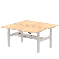 Air 2 Person Sit-Standing Bench Desk, Back to Back, 2 x 1600mm (800mm Deep), Silver Frame, Maple