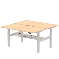 Air 2 Person Sit-Standing Scalloped Bench Desk, Back to Back, 2 x 1600mm (800mm Deep), Silver Frame, Maple