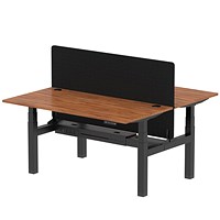 Air 2 Person Sit-Standing Bench Desk with Charcoal Straight Screen, Back to Back, 2 x 1600mm (800mm Deep), Black Frame, Walnut