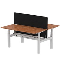Air 2 Person Sit-Standing Bench Desk with Charcoal Straight Screen, Back to Back, 2 x 1600mm (800mm Deep), Silver Frame, Walnut