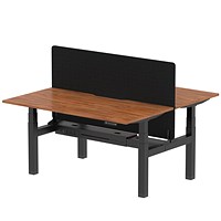 Air 2 Person Sit-Standing Scalloped Bench Desk with Charcoal Straight Screen, Back to Back, 2 x 1600mm (800mm Deep), Black Frame, Walnut