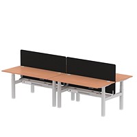 Air 4 Person Sit-Standing Bench Desk with Charcoal Straight Screen, Back to Back, 4 x 1600mm (800mm Deep), Silver Frame, Beech