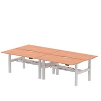 Air 4 Person Sit-Standing Scalloped Bench Desk, Back to Back, 4 x 1600mm (800mm Deep), Silver Frame, Beech