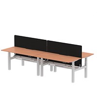 Air 4 Person Sit-Standing Scalloped Bench Desk with Charcoal Straight Screen, Back to Back, 4 x 1600mm (800mm Deep), Silver Frame, Beech
