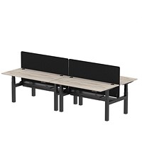 Air 4 Person Sit-Standing Bench Desk with Charcoal Straight Screen, Back to Back, 4 x 1600mm (800mm Deep), Black Frame, Grey Oak