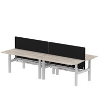Air 4 Person Sit-Standing Bench Desk with Charcoal Straight Screen, Back to Back, 4 x 1600mm (800mm Deep), Silver Frame, Grey Oak