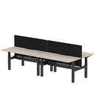 Air 4 Person Sit-Standing Scalloped Bench Desk with Charcoal Straight Screen, Back to Back, 4 x 1600mm (800mm Deep), Black Frame, Grey Oak