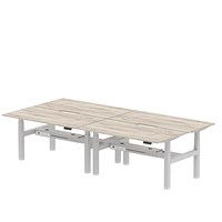 Air 4 Person Sit-Standing Scalloped Bench Desk, Back to Back, 4 x 1600mm (800mm Deep), Silver Frame, Grey Oak