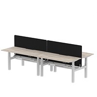 Air 4 Person Sit-Standing Scalloped Bench Desk with Charcoal Straight Screen, Back to Back, 4 x 1600mm (800mm Deep), Silver Frame, Grey Oak