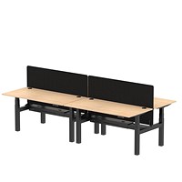 Air 4 Person Sit-Standing Bench Desk with Charcoal Straight Screen, Back to Back, 4 x 1600mm (800mm Deep), Black Frame, Maple