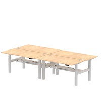 Air 4 Person Sit-Standing Bench Desk, Back to Back, 4 x 1600mm (800mm Deep), Silver Frame, Maple