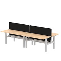Air 4 Person Sit-Standing Bench Desk with Charcoal Straight Screen, Back to Back, 4 x 1600mm (800mm Deep), Silver Frame, Maple