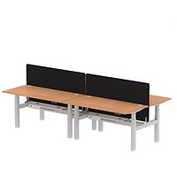 Air 4 Person Sit-Standing Bench Desk with Charcoal Straight Screen, Back to Back, 4 x 1600mm (800mm Deep), Silver Frame, Oak