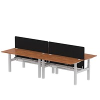 Air 4 Person Sit-Standing Bench Desk with Charcoal Straight Screen, Back to Back, 4 x 1600mm (800mm Deep), Silver Frame, Walnut