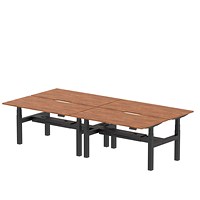 Air 4 Person Sit-Standing Scalloped Bench Desk, Back to Back, 4 x 1600mm (800mm Deep), Black Frame, Walnut