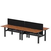 Air 4 Person Sit-Standing Scalloped Bench Desk with Charcoal Straight Screen, Back to Back, 4 x 1600mm (800mm Deep), Black Frame, Walnut