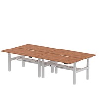 Air 4 Person Sit-Standing Scalloped Bench Desk, Back to Back, 4 x 1600mm (800mm Deep), Silver Frame, Walnut
