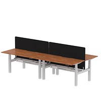 Air 4 Person Sit-Standing Scalloped Bench Desk with Charcoal Straight Screen, Back to Back, 4 x 1600mm (800mm Deep), Silver Frame, Walnut
