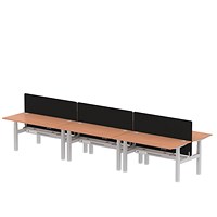Air 6 Person Sit-Standing Bench Desk with Charcoal Straight Screen, Back to Back, 6 x 1600mm (800mm Deep), Silver Frame, Beech