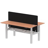 Air 2 Person Sit-Standing Bench Desk with Charcoal Straight Screen, Back to Back, 2 x 1800mm (600mm Deep), Silver Frame, Beech