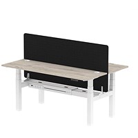 Air 2 Person Sit-Standing Bench Desk with Charcoal Straight Screen, Back to Back, 2 x 1800mm (600mm Deep), White Frame, Grey Oak