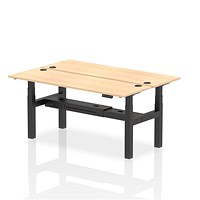 Air 2 Person Sit-Standing Bench Desk, Back to Back, 2 x 1800mm (600mm Deep), Black Frame, Maple