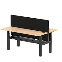 Air 2 Person Sit-Standing Bench Desk with Charcoal Straight Screen, Back to Back, 2 x 1800mm (600mm Deep), Black Frame, Maple