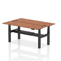 Air 2 Person Sit-Standing Bench Desk, Back to Back, 2 x 1800mm (600mm Deep), Black Frame, Walnut