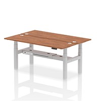 Air 2 Person Sit-Standing Bench Desk, Back to Back, 2 x 1800mm (600mm Deep), Silver Frame, Walnut