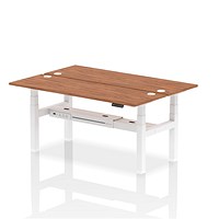 Air 2 Person Sit-Standing Bench Desk, Back to Back, 2 x 1800mm (600mm Deep), White Frame, Walnut