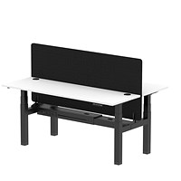 Air 2 Person Sit-Standing Bench Desk with Charcoal Straight Screen, Back to Back, 2 x 1800mm (600mm Deep), Black Frame, White