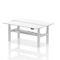 Air 2 Person Sit-Standing Bench Desk, Back to Back, 2 x 1800mm (600mm Deep), Silver Frame, White