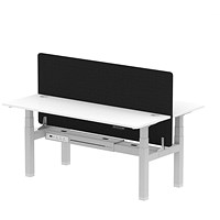 Air 2 Person Sit-Standing Bench Desk with Charcoal Straight Screen, Back to Back, 2 x 1800mm (600mm Deep), Silver Frame, White