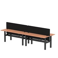 Air 4 Person Sit-Standing Bench Desk with Charcoal Straight Screen, Back to Back, 4 x 1800mm (600mm Deep), Black Frame, Beech